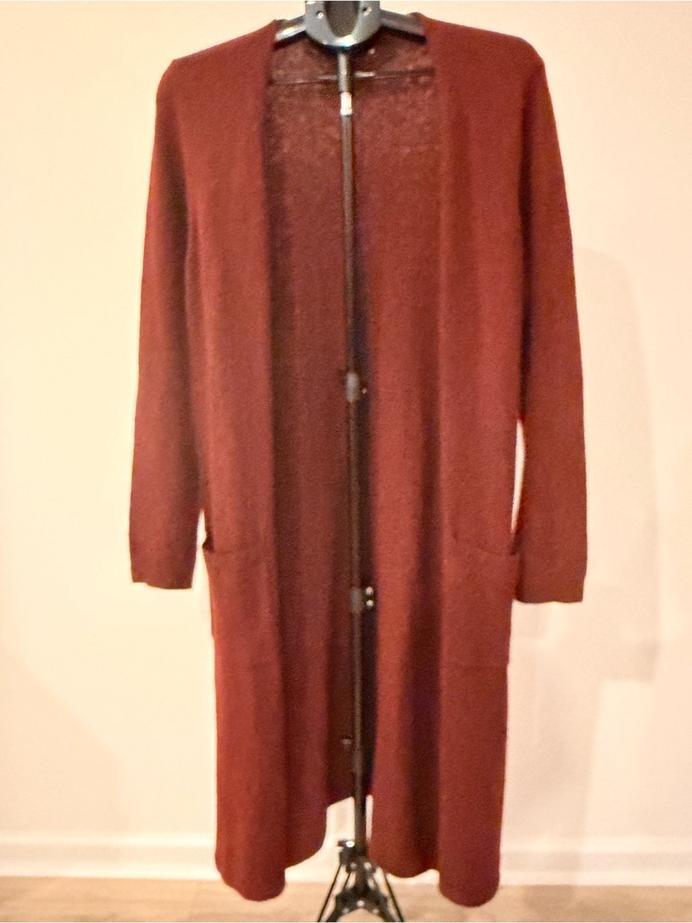 Women's Long Open-Front Cardigan Coatigan - Burgundy